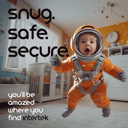 Baby in astronaut suit floating in their bedroom